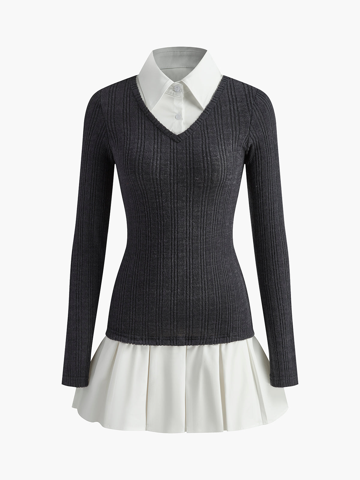 Color Block Panel Lapel Knit Dress