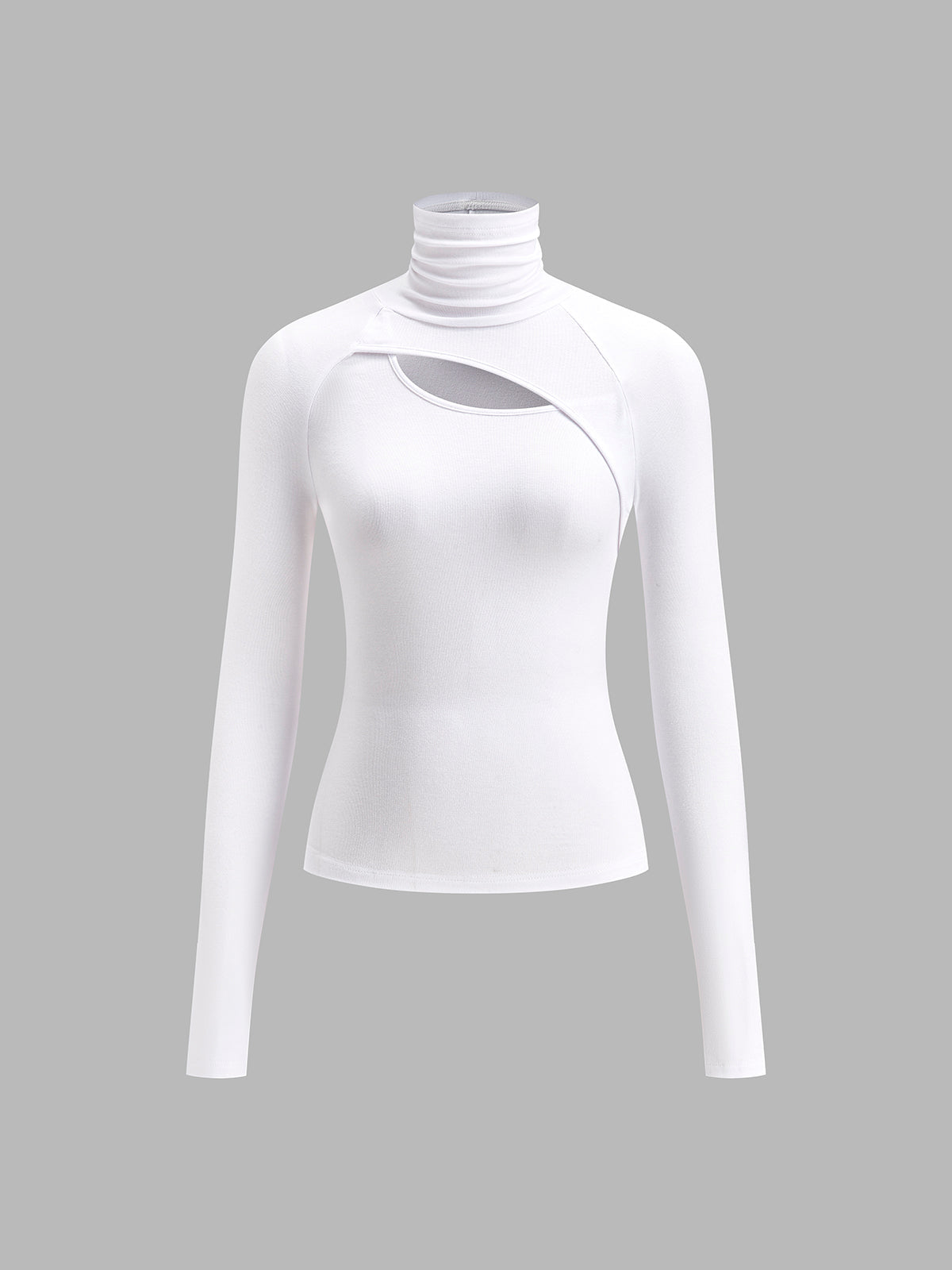 Asymmetric Cut Out Turtleneck Long Sleeve Slinky Top