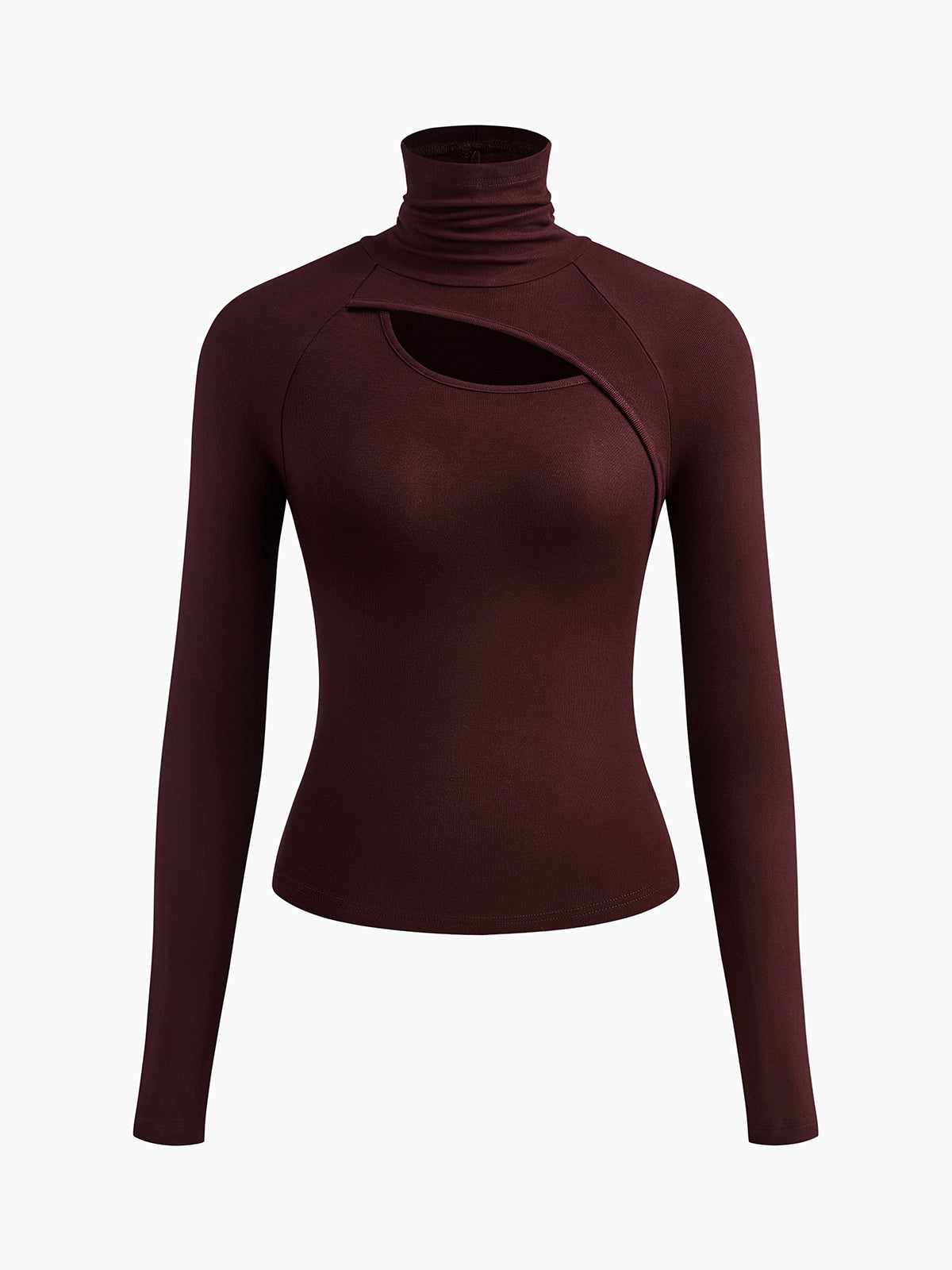 Asymmetric Cut Out Turtleneck Long Sleeve Slinky Top