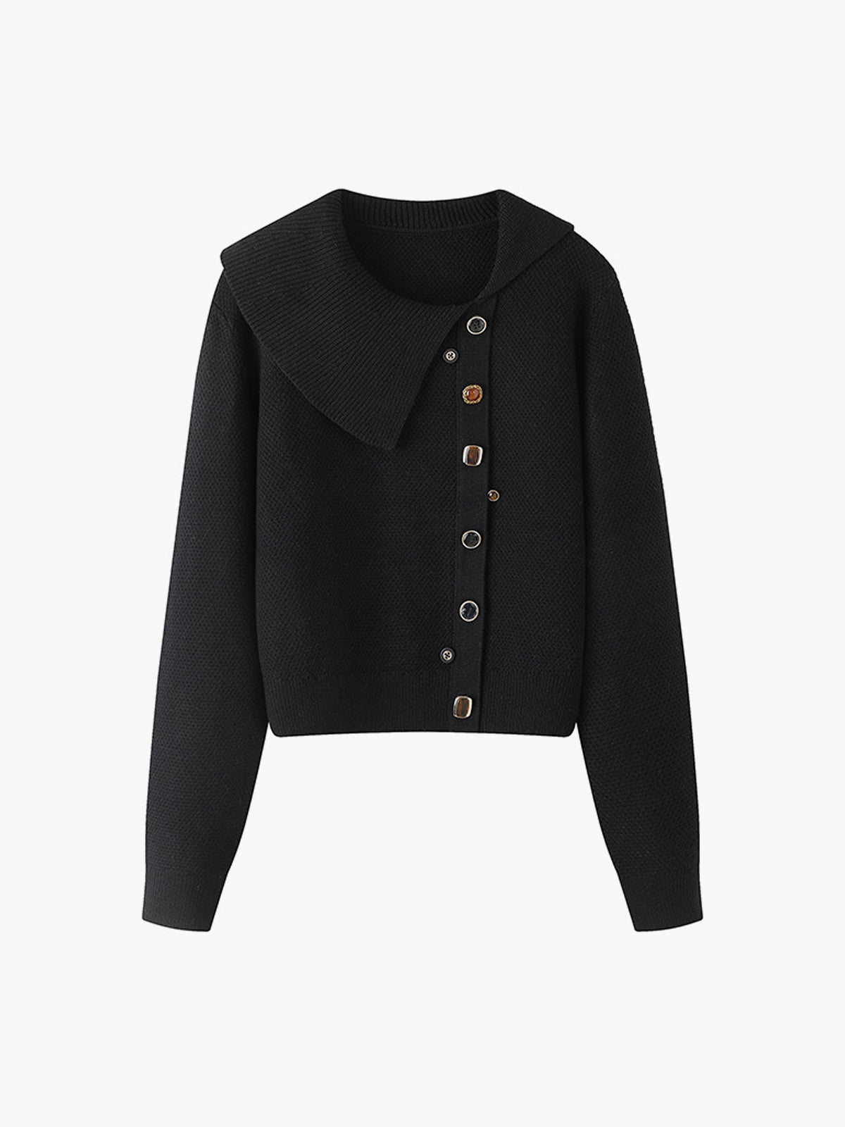 Asymmetrical Sailor-Collar Sweater With Random Button