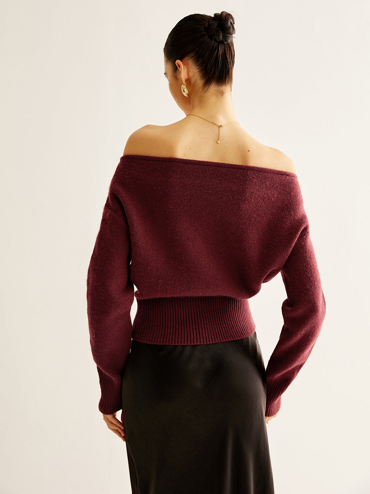 Cold-Shoulder Cinched Sweater