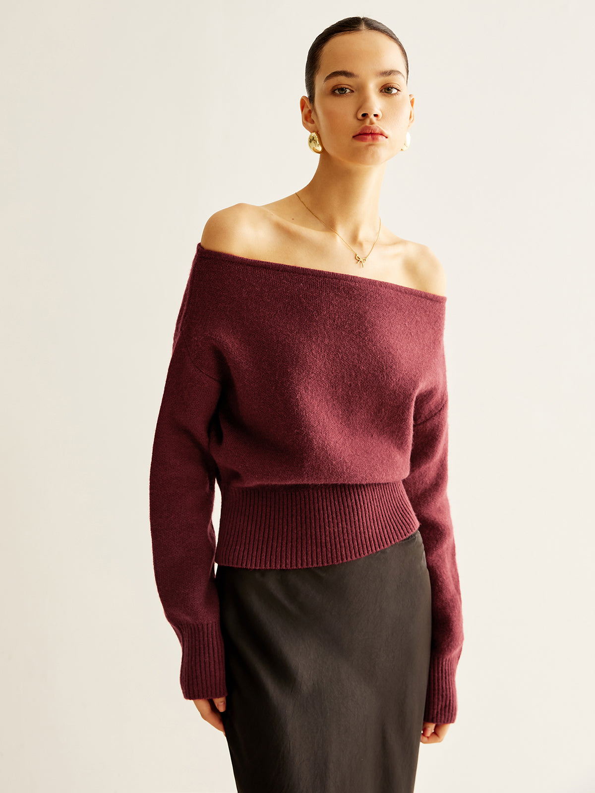 Cold-Shoulder Cinched Sweater