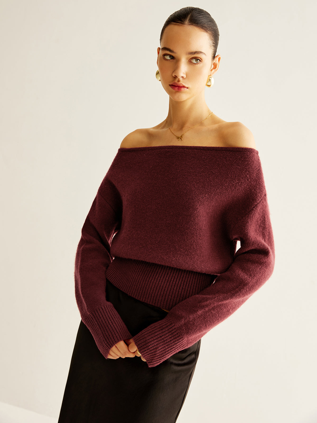 Cold-Shoulder Cinched Sweater