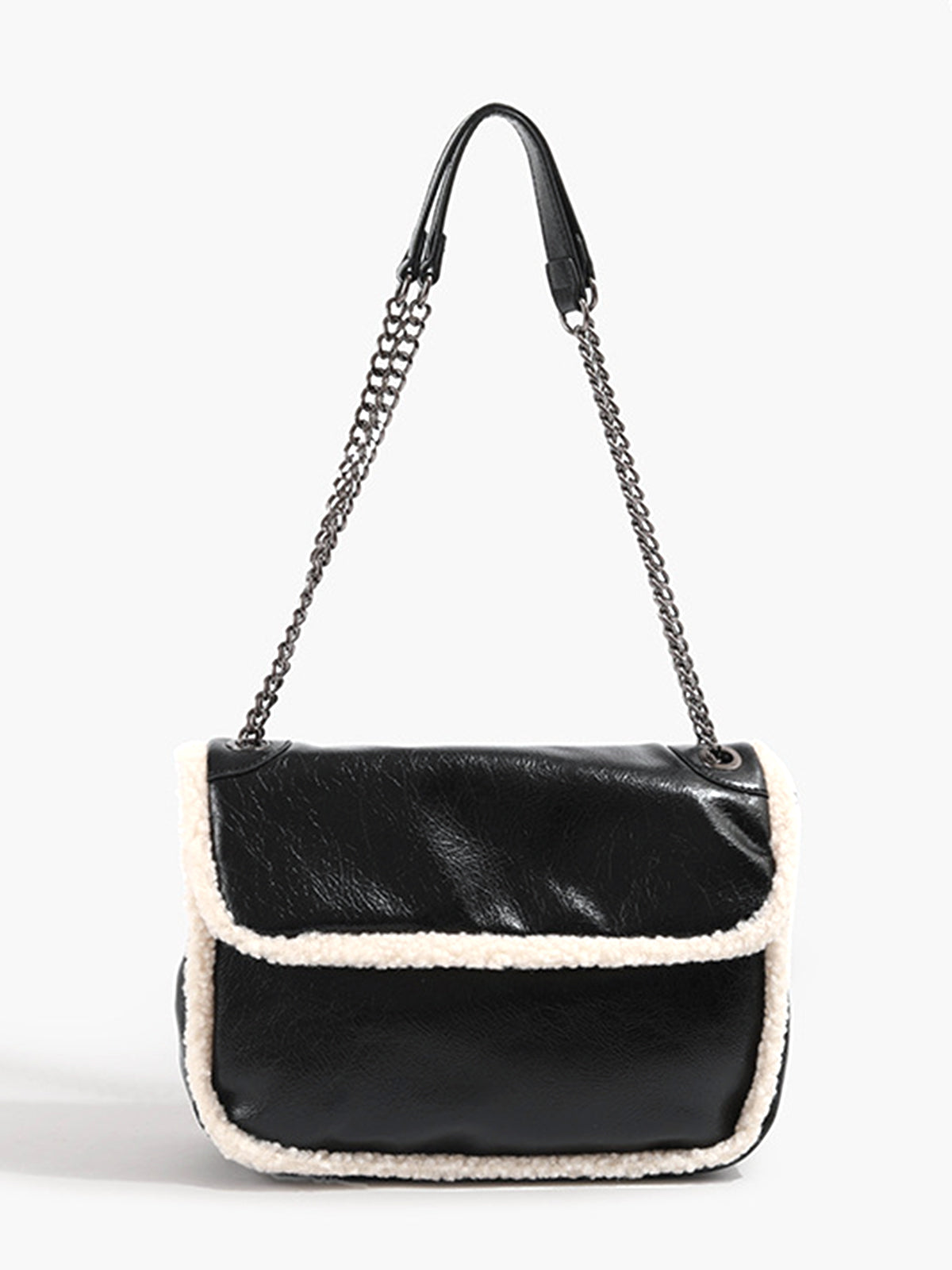 Flap Textured Fleece Shoulder Bag