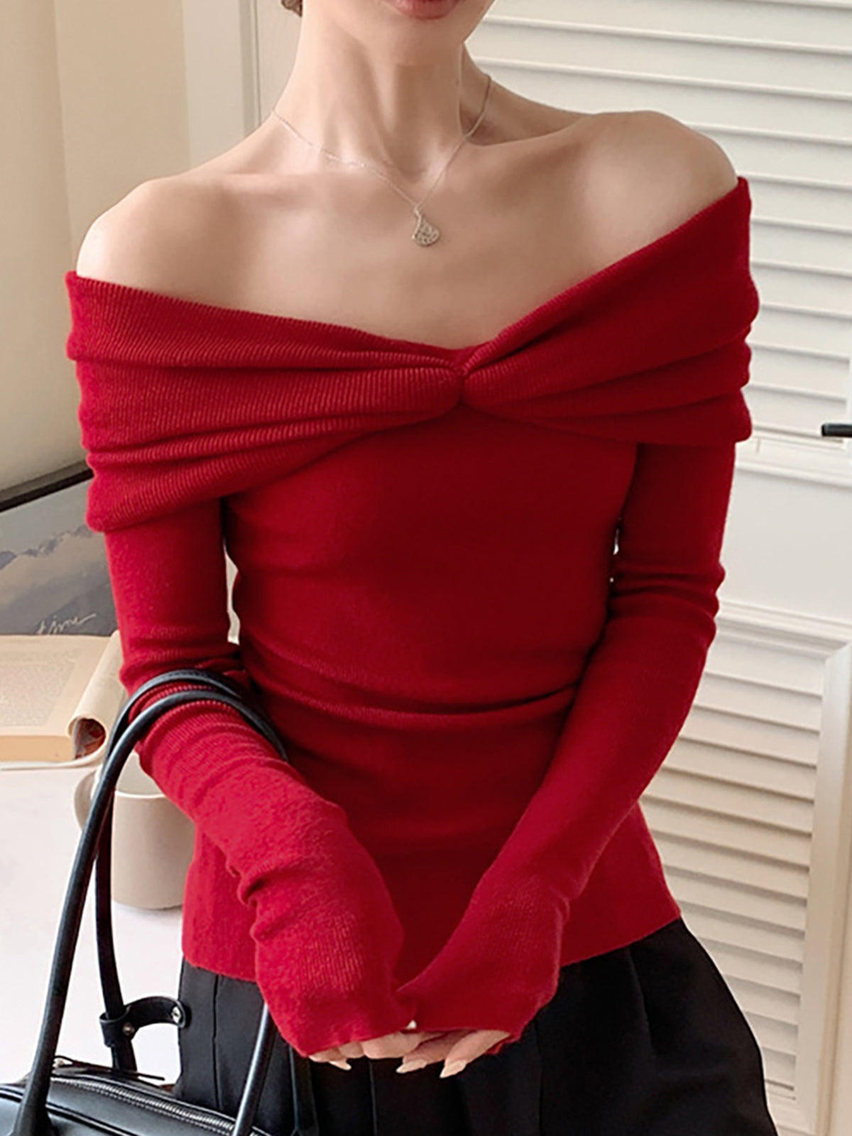 Wool-Blend Knotted Ruched Knit Top