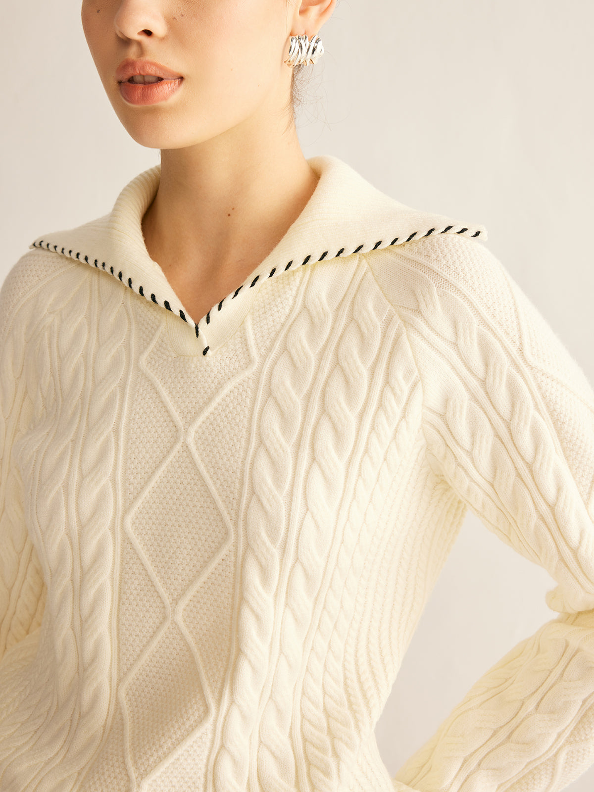 Contrast Trim Twist Sweater