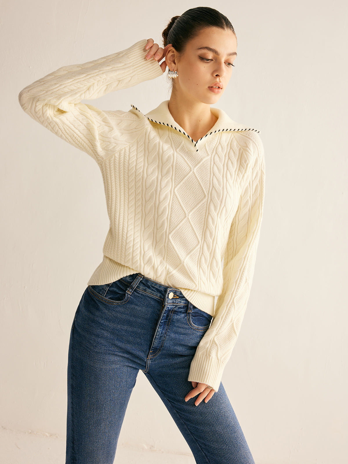 Contrast Trim Twist Sweater