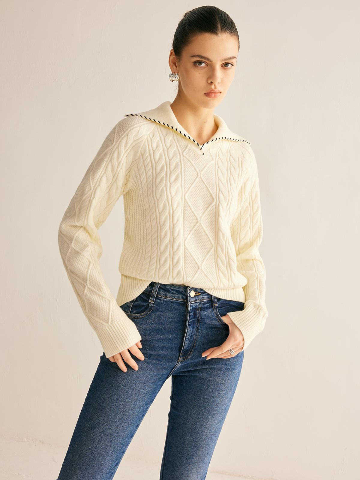 Contrast Trim Twist Sweater