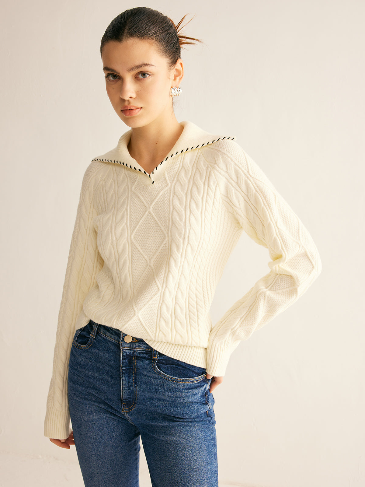 Contrast Trim Twist Sweater