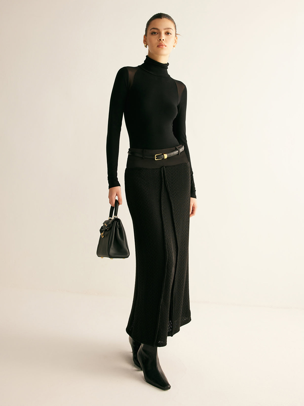 Hollow Piping Sweater Skirt Without Belt