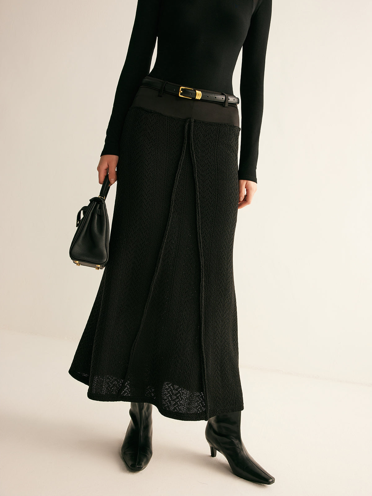 Hollow Piping Sweater Skirt Without Belt