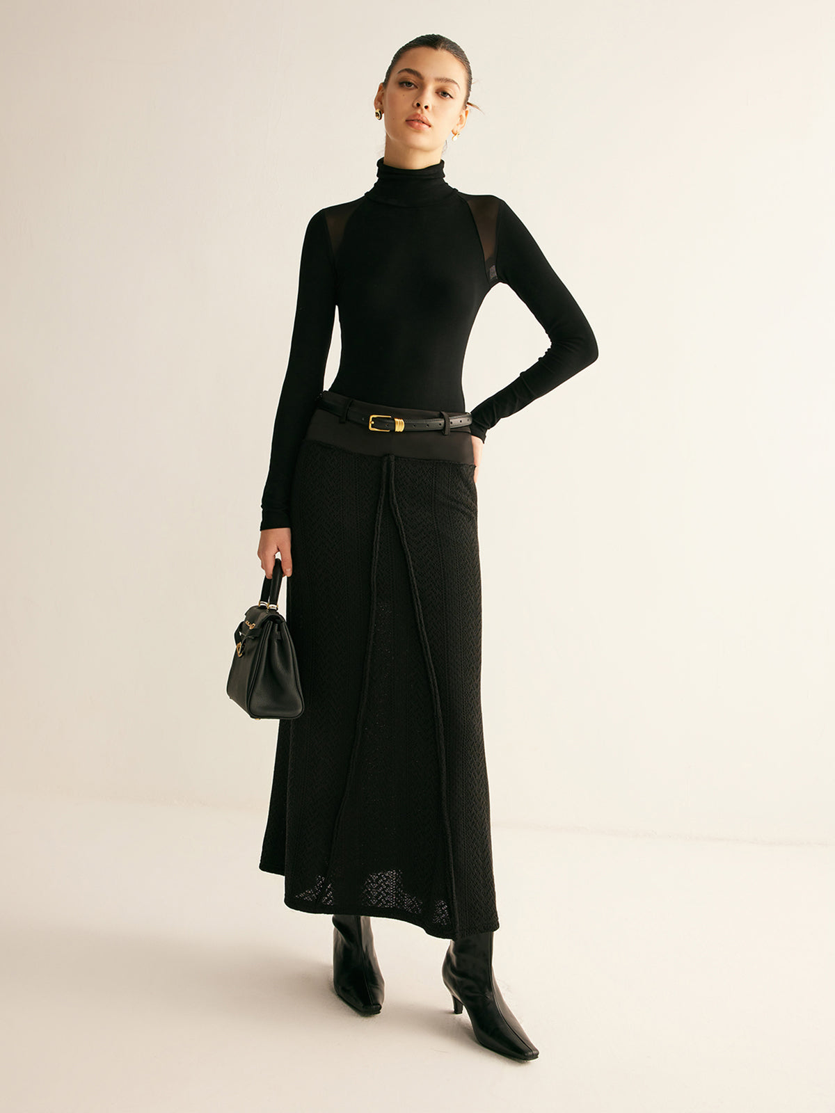 Hollow Piping Sweater Skirt Without Belt