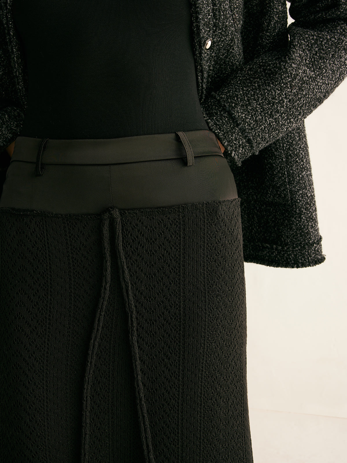 Hollow Piping Sweater Skirt Without Belt