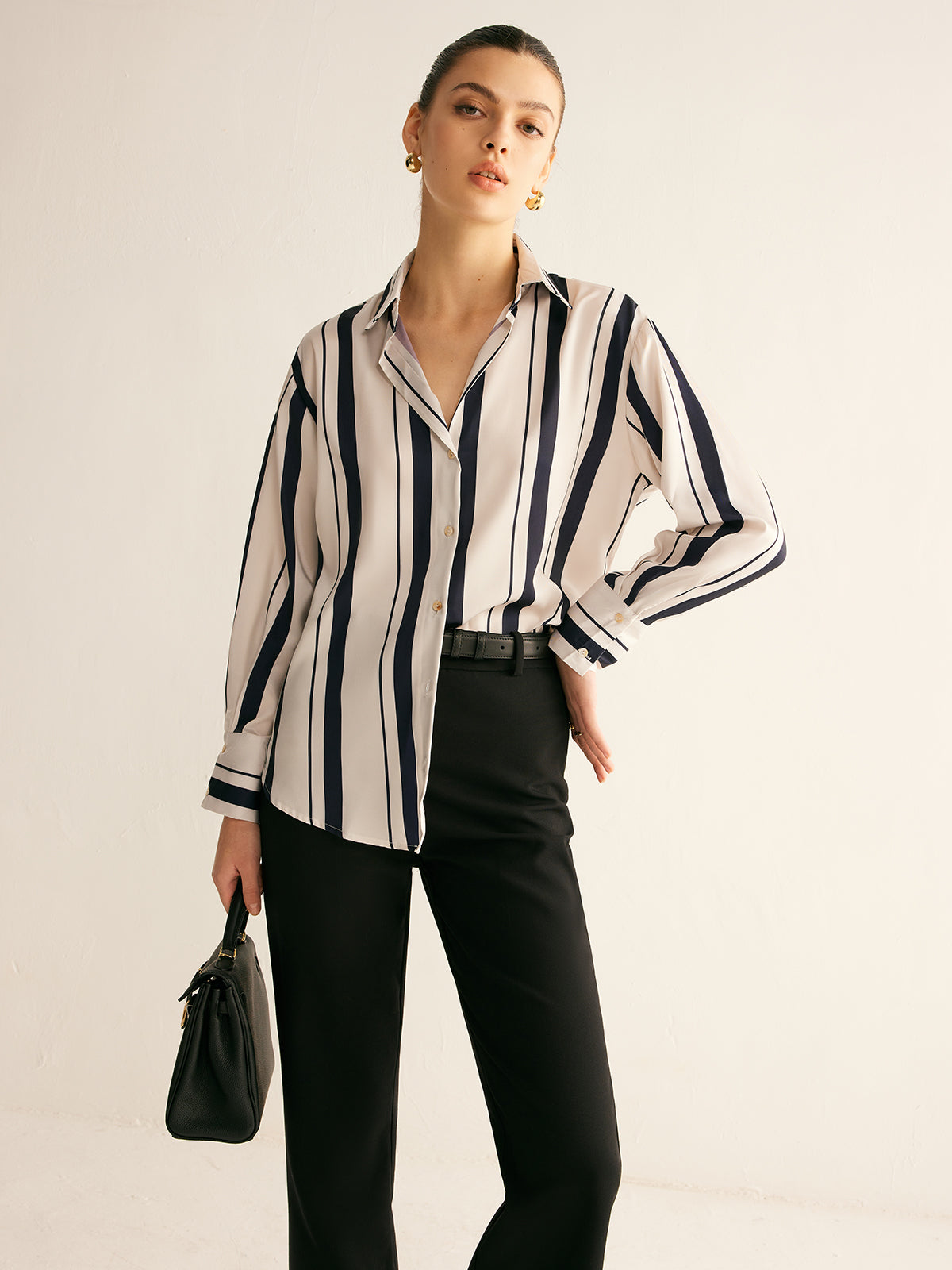 Pinstripe Lapel Thin Shirt