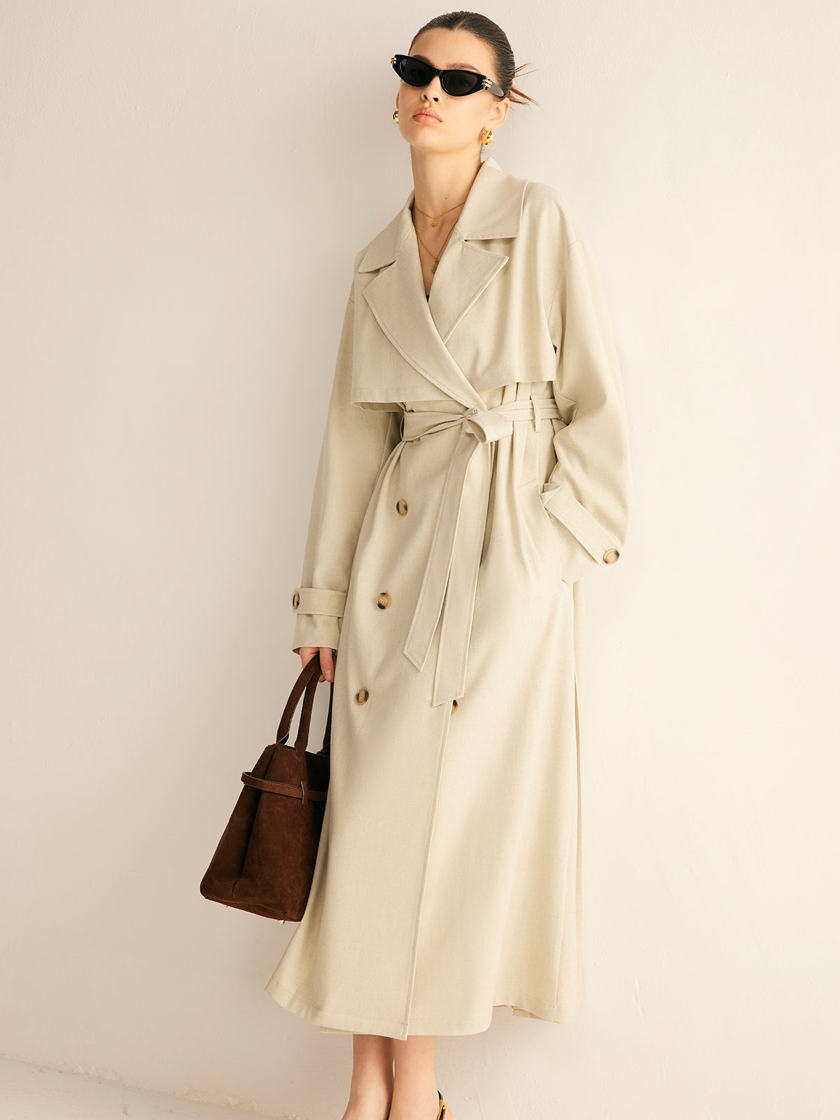 Elegant Pleated Trench Coat With Belt