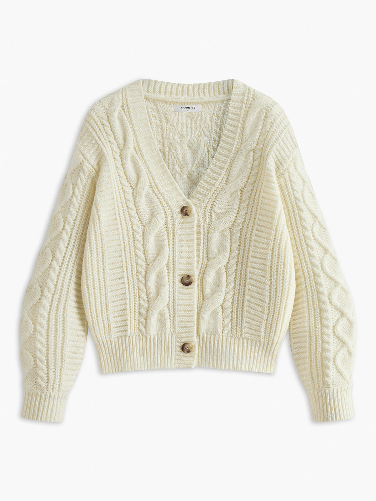 V-Neck Button Mechanism Cable Cardigan