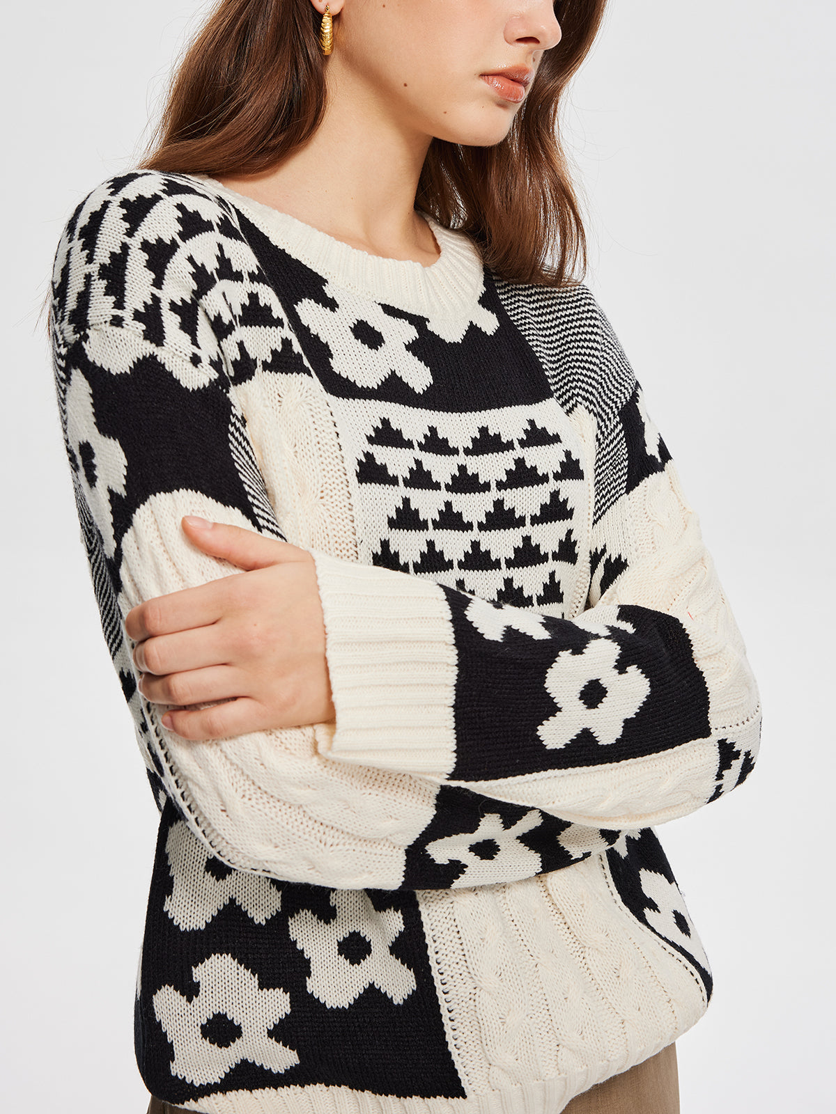 Color Block Cable-Knit Warm Sweater