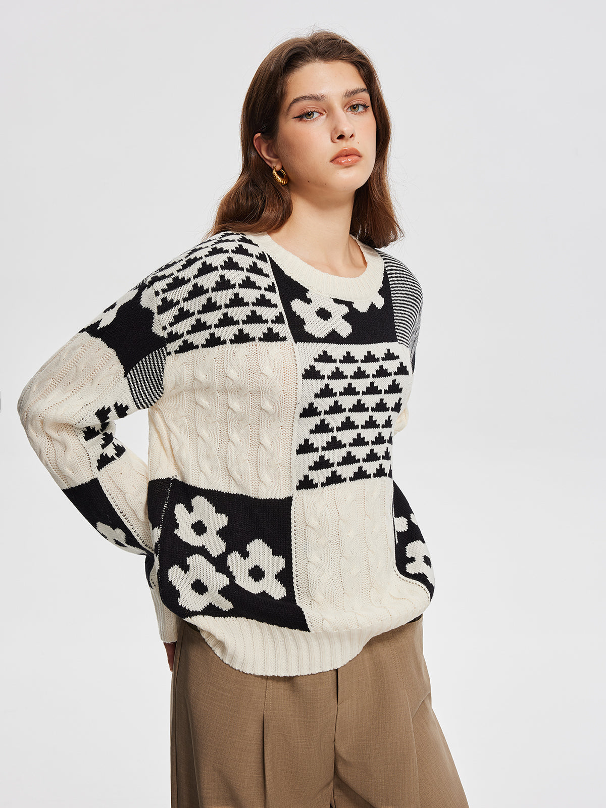 Color Block Cable-Knit Warm Sweater