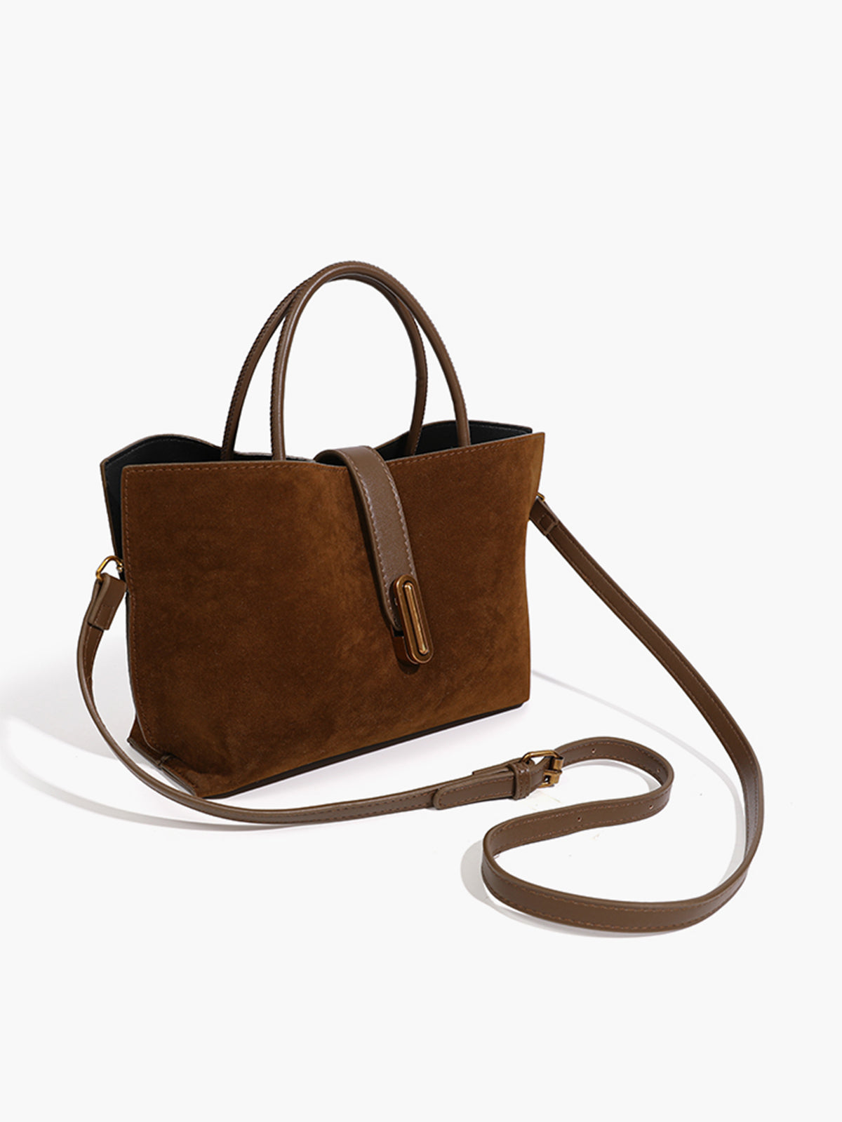 Top Handle Suede Compartment Bag