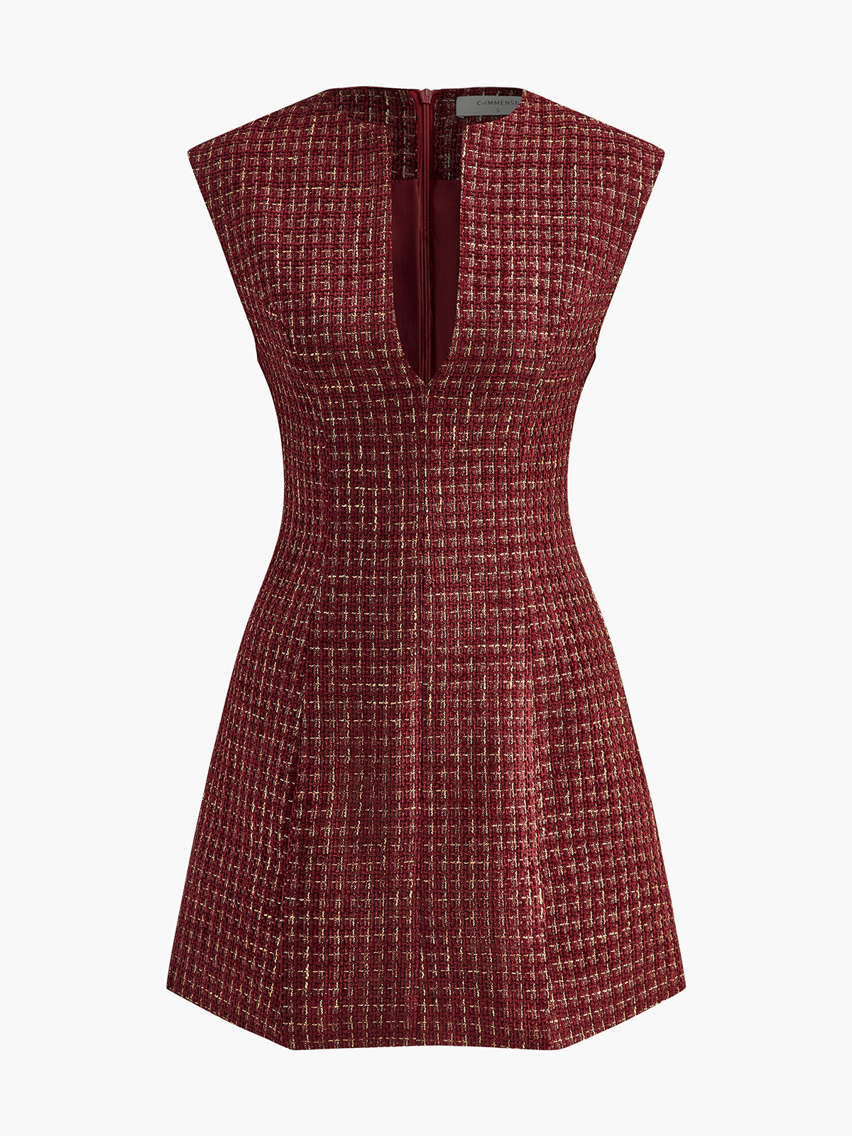 Piping Zipper Tweed Short Dress