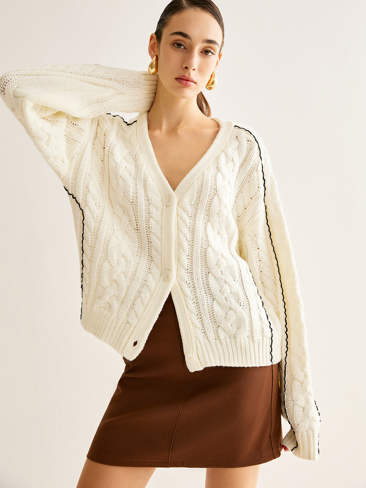 Contrast Binding Button Cardigan