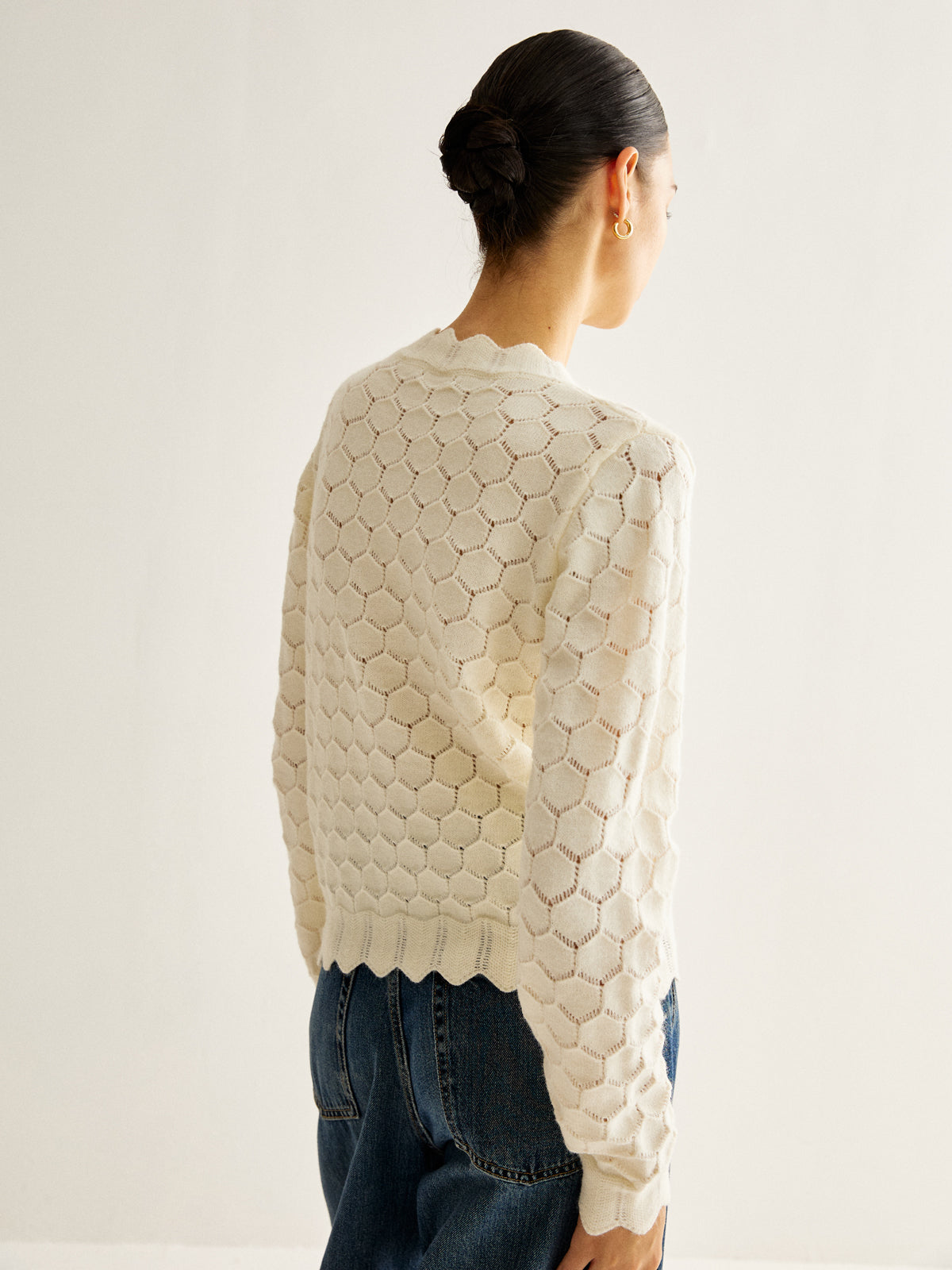 Wave Trim Hollow Out Cardigan