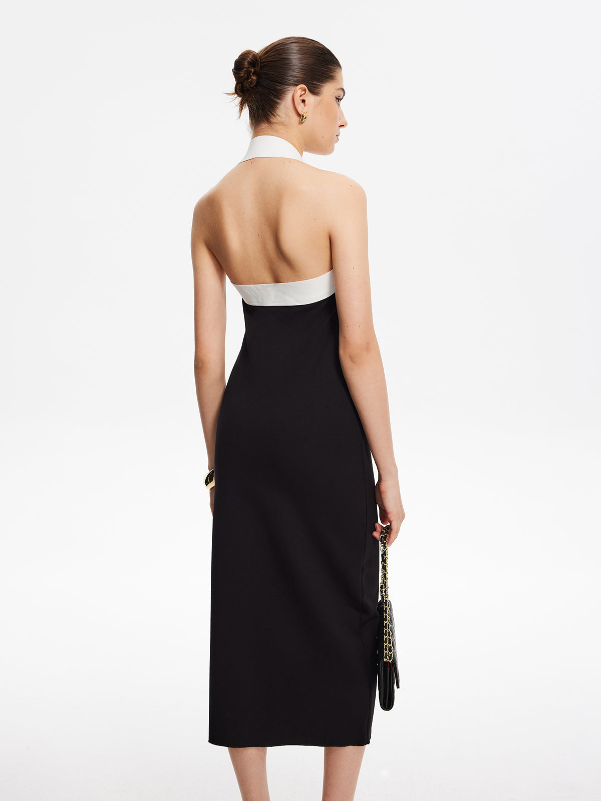 Contrast-Halter Slim Jersey Dress