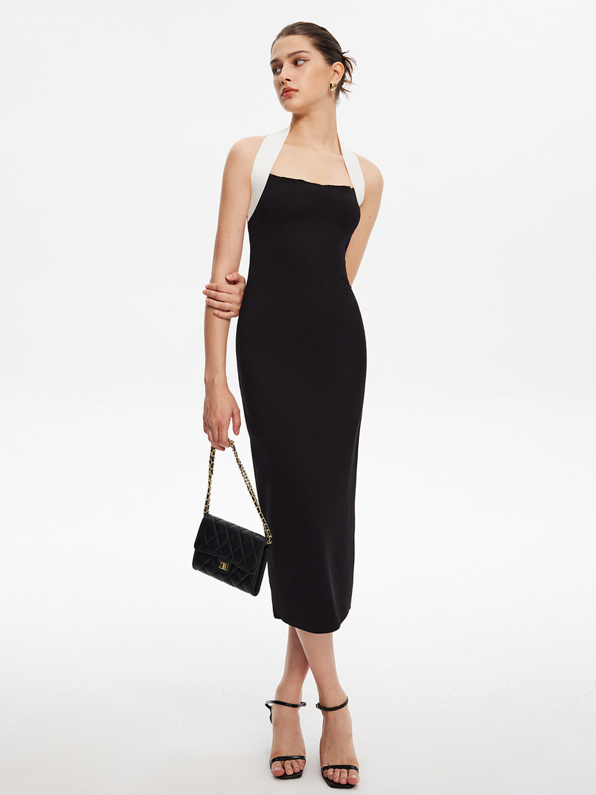 Contrast-Halter Slim Jersey Dress