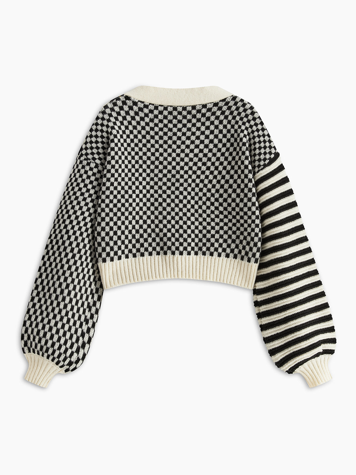 Oversized Geometric-Pattern Crop Knit Outerwear