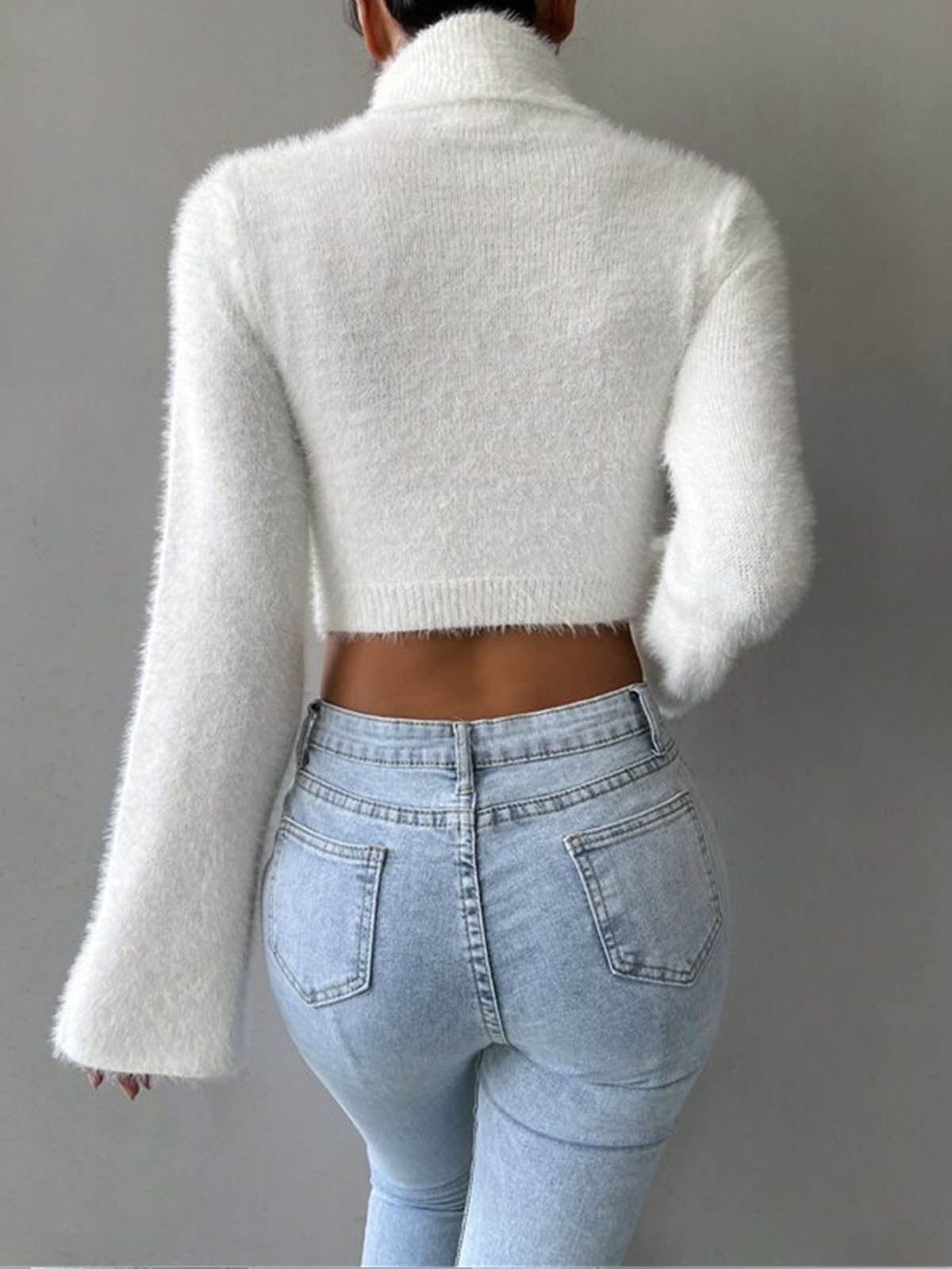 Turtleneck Fuzzy Crop Knit Top