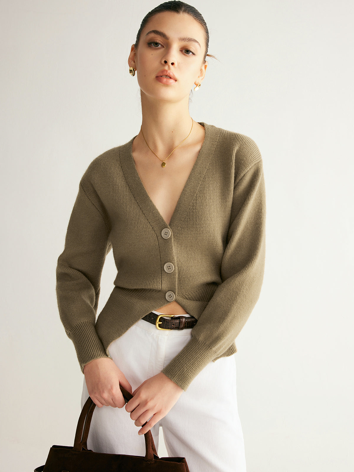 V-Neck Button Split Sweater