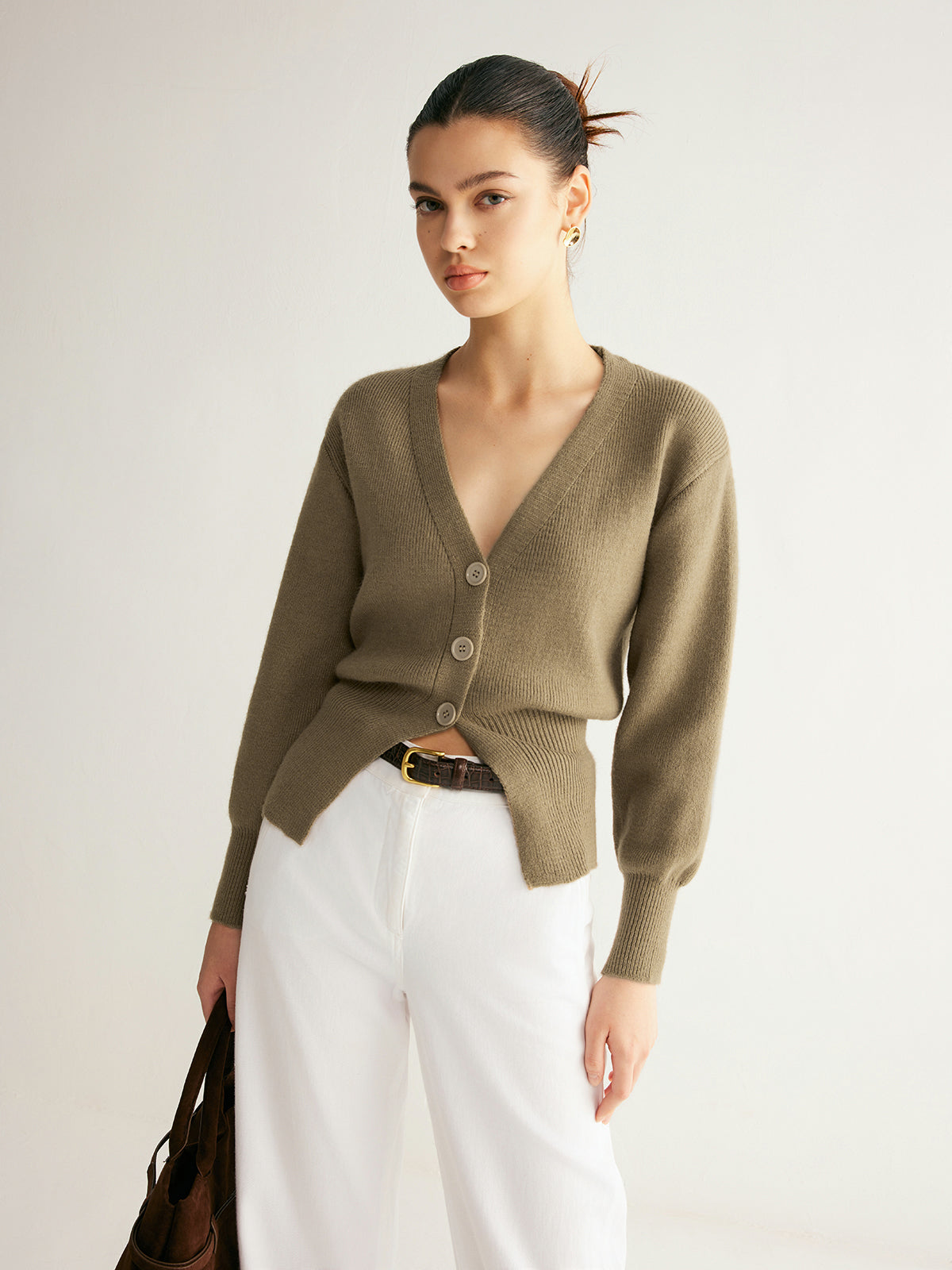 V-Neck Button Split Sweater