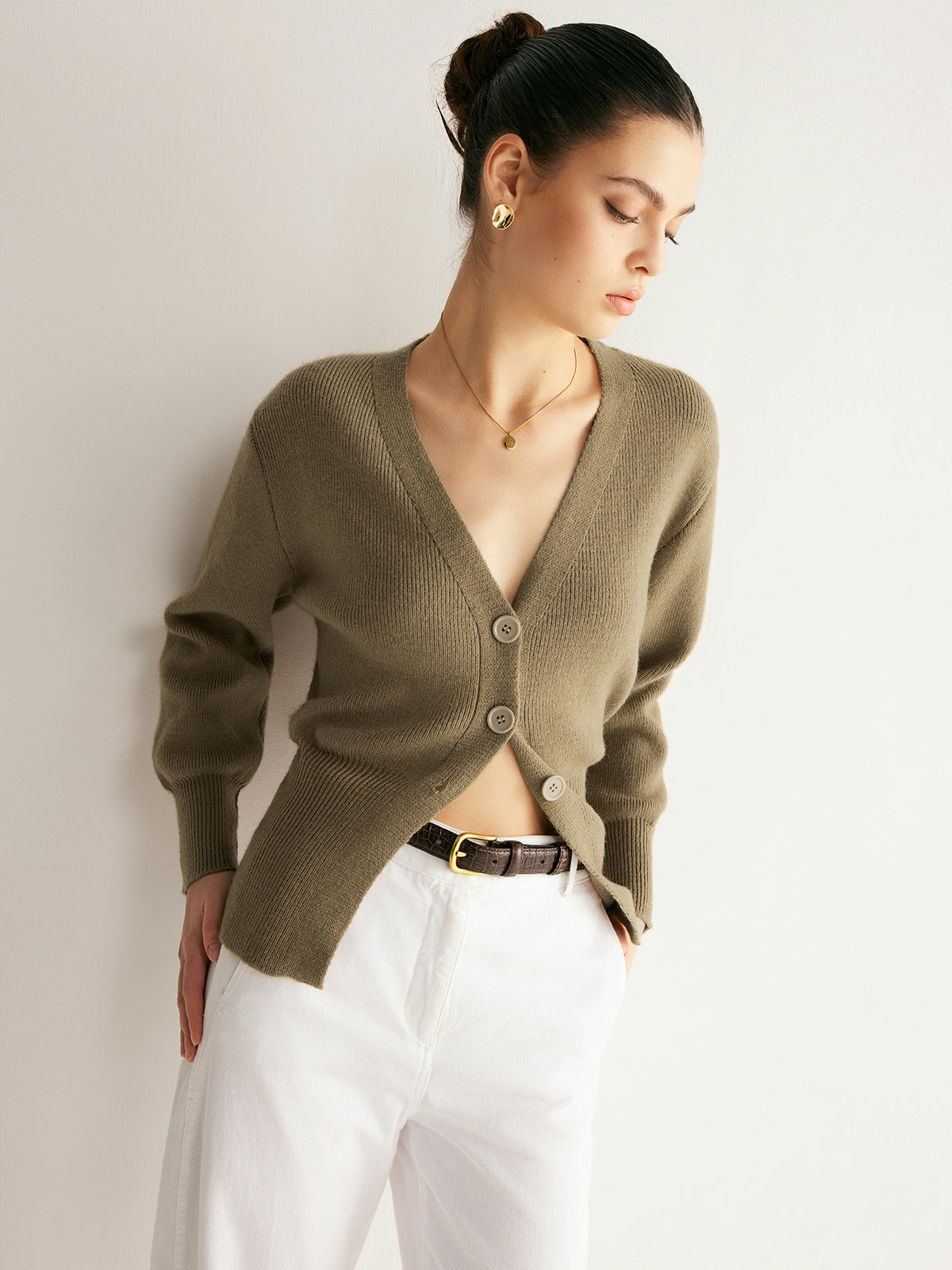 V-Neck Button Split Sweater