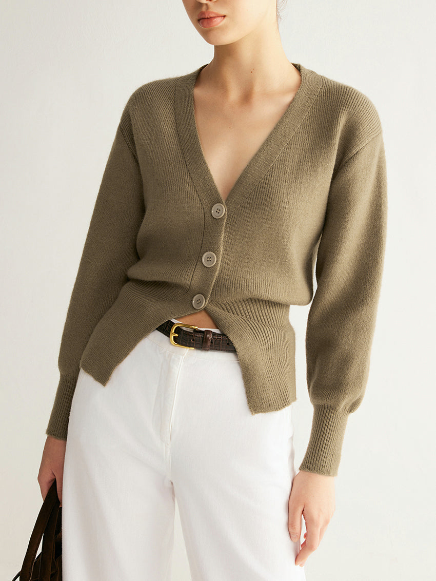 V-Neck Button Split Sweater