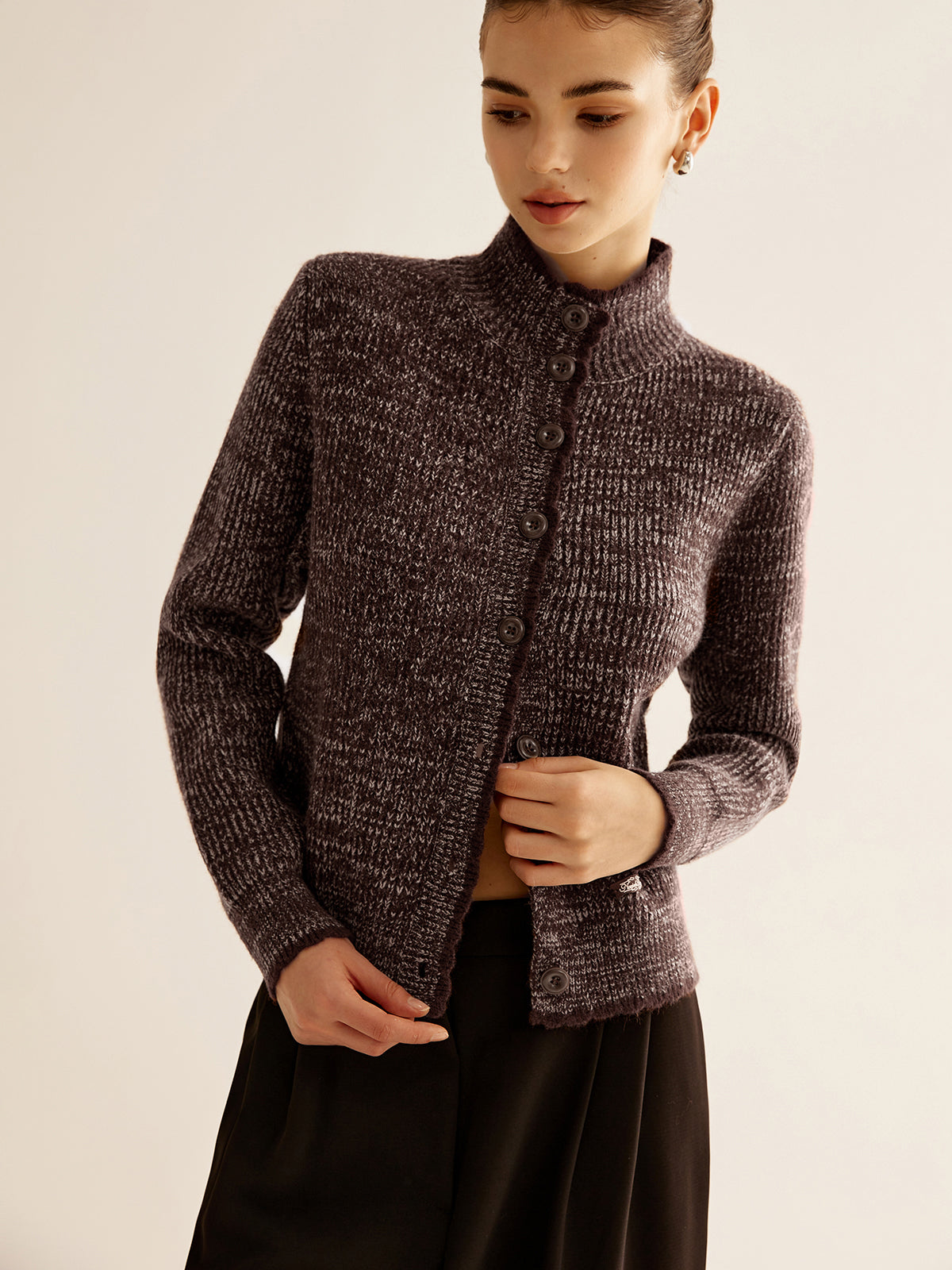 Mock-Neck Button Soft Knit Outerwear