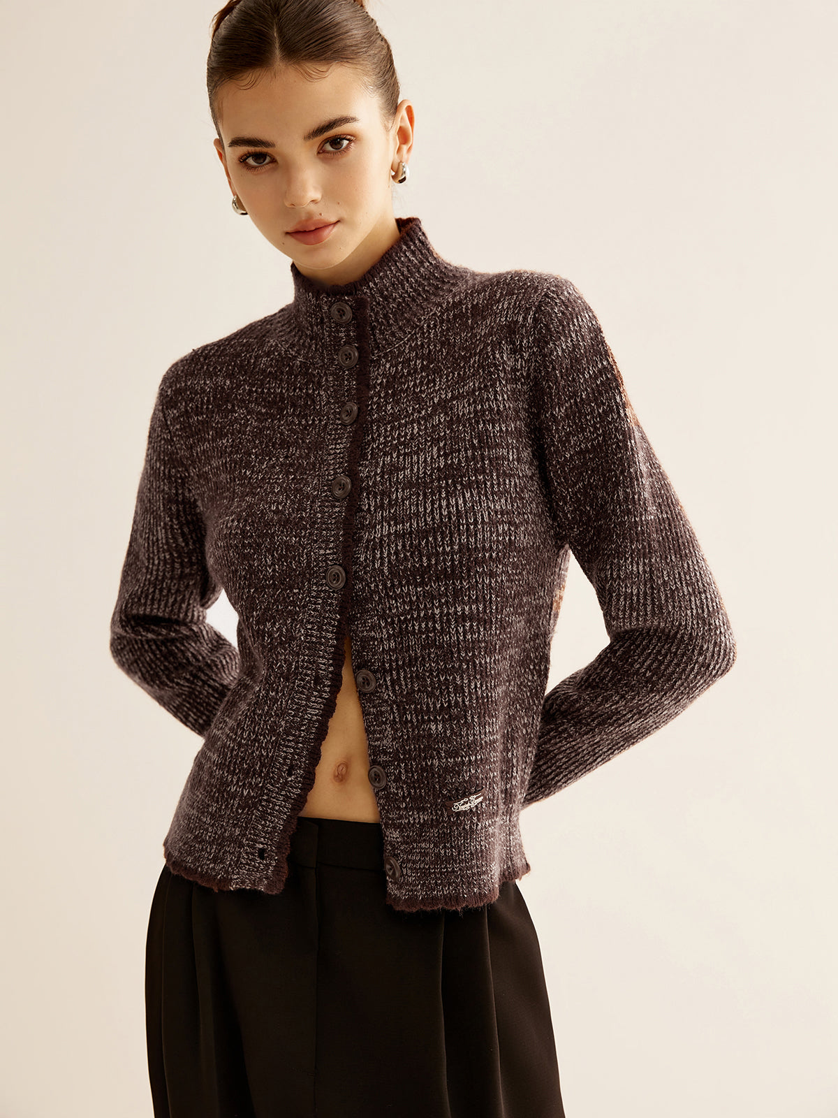 Mock-Neck Button Soft Knit Outerwear