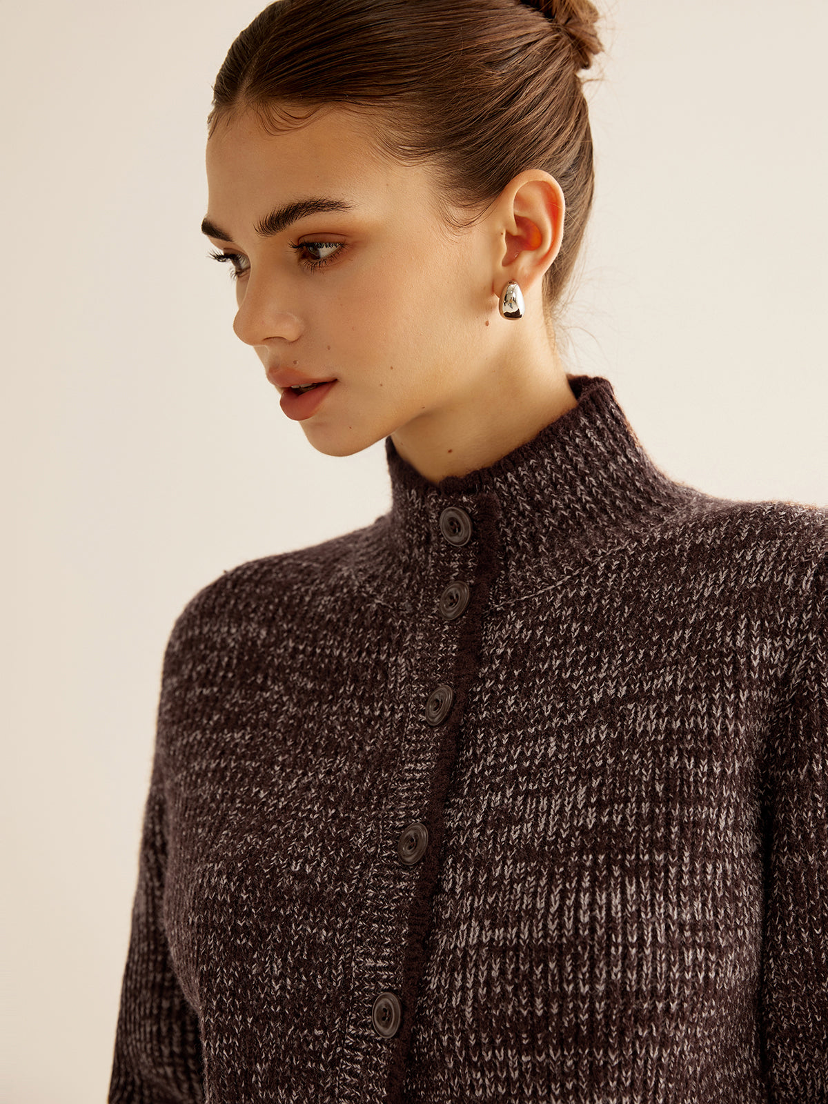 Mock-Neck Button Soft Knit Outerwear