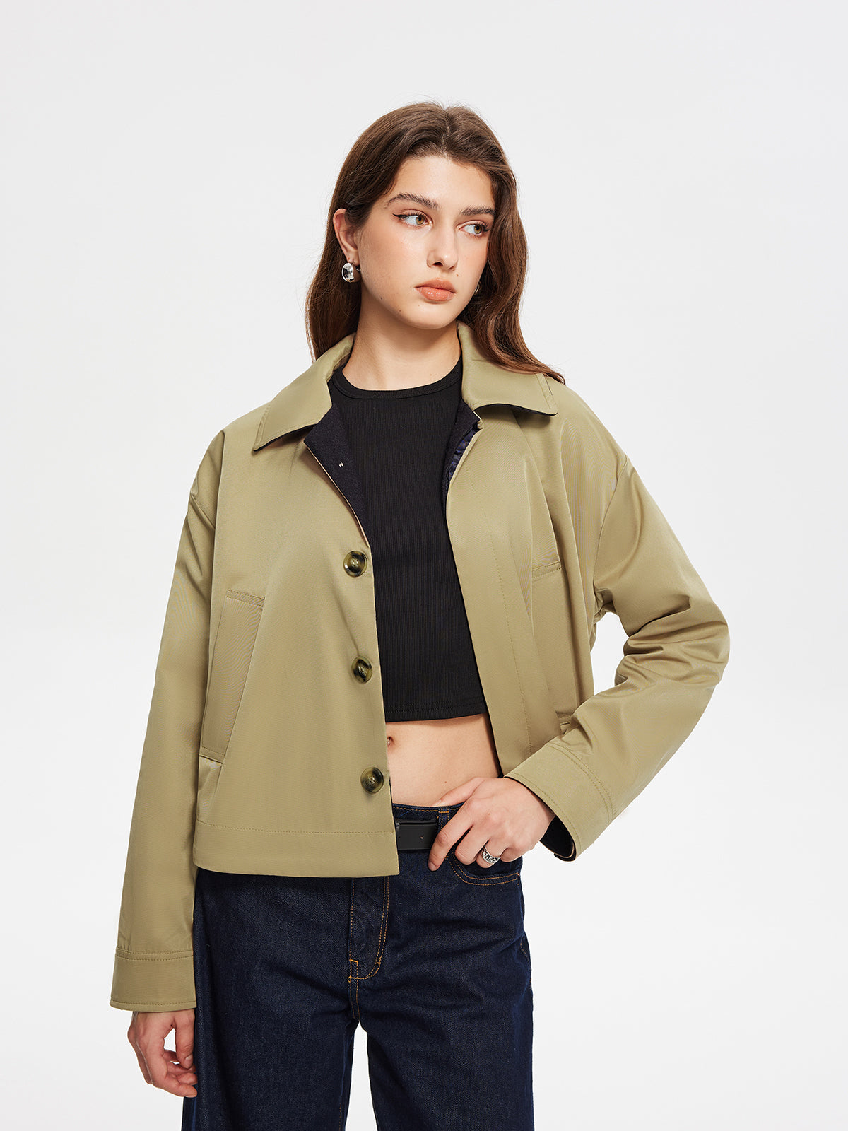 Contrast Belt Button Trench Coat