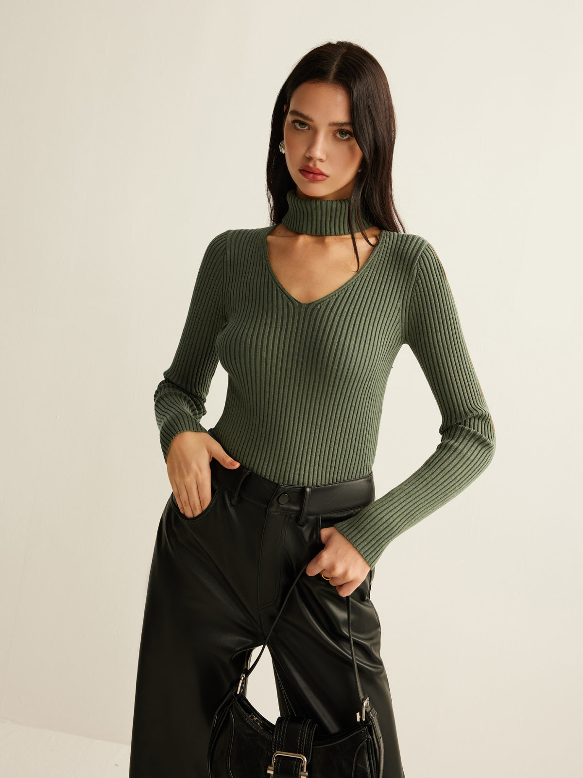 Mock Neck Skinny Knit Top