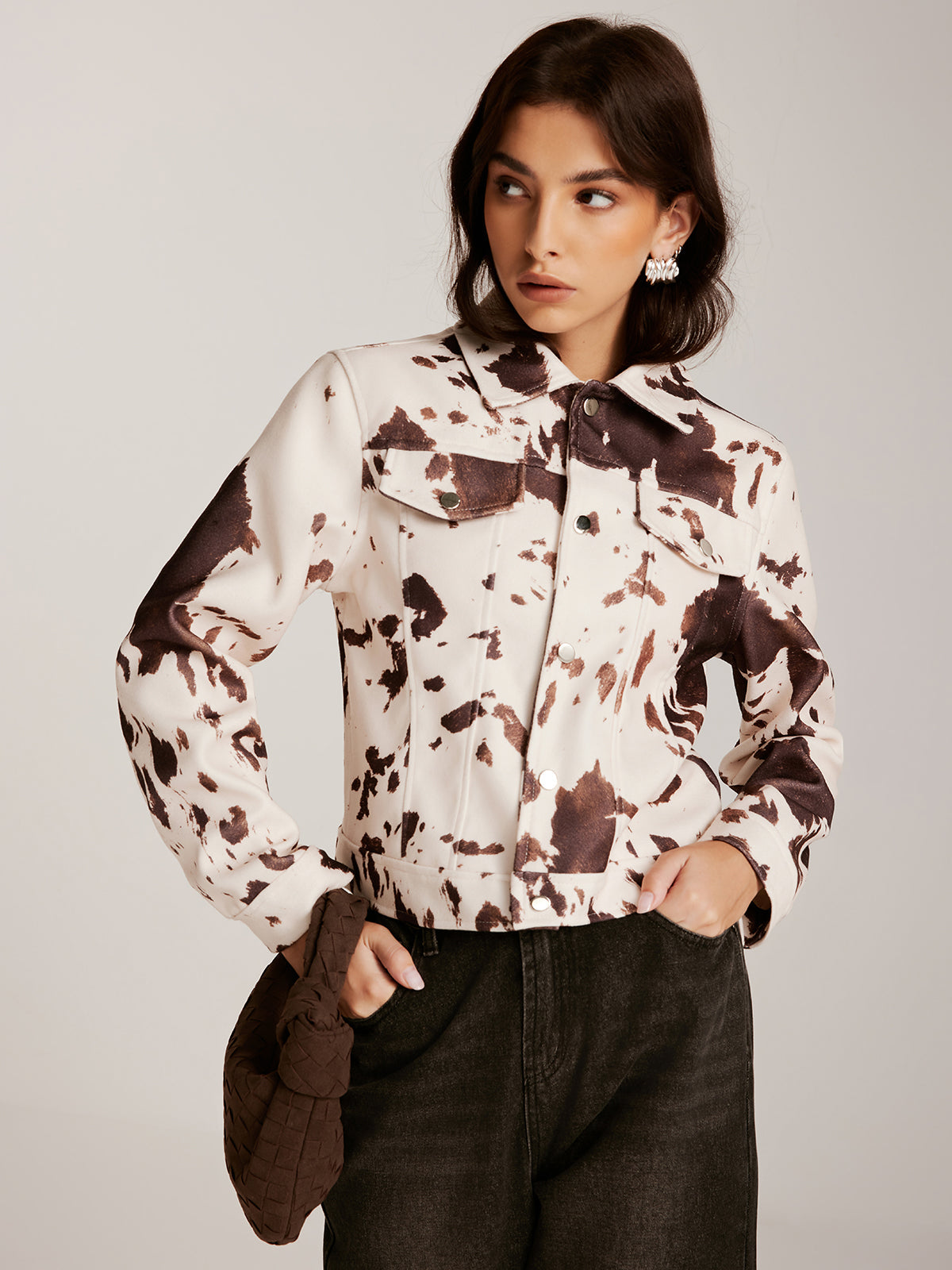 Cow Printed Tweed Short Jacket