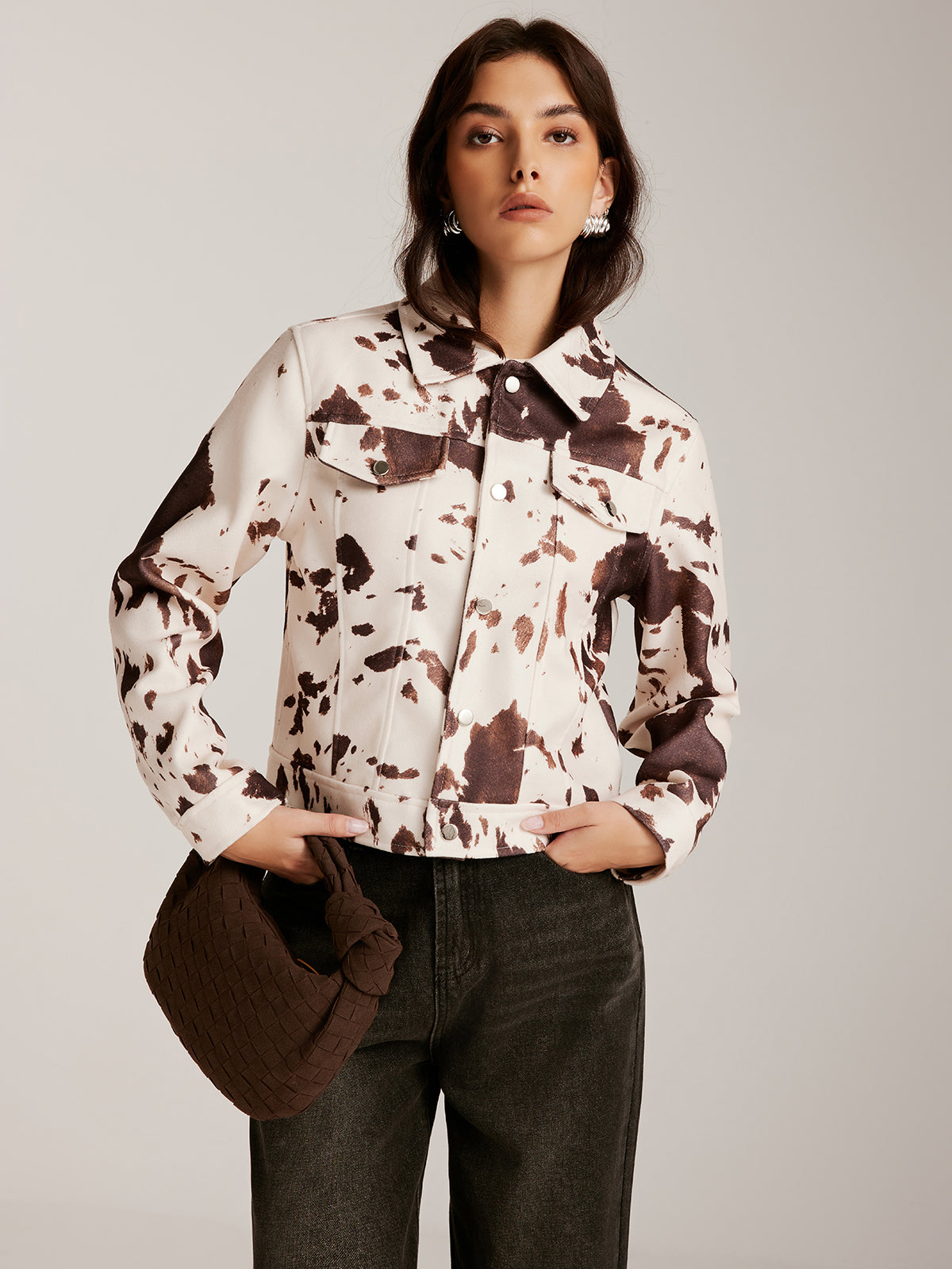 Cow Printed Tweed Short Jacket