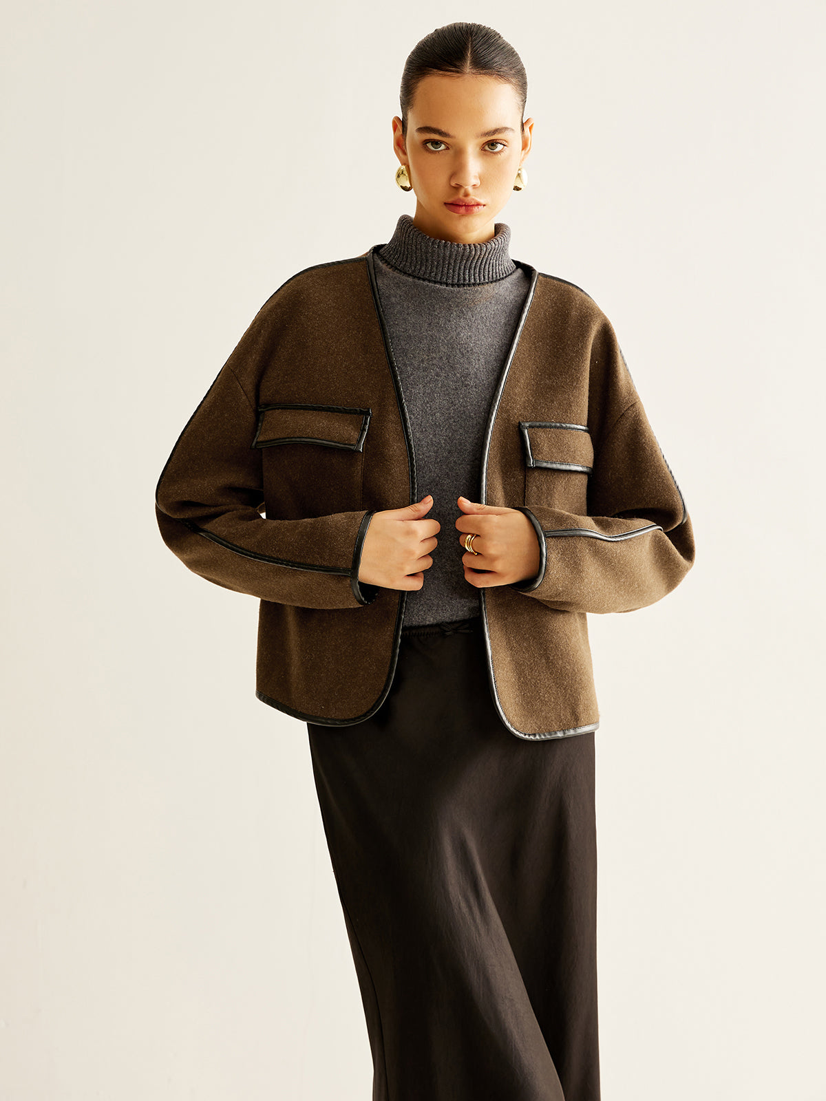 Leisure Contrast Trim Tweed Coat