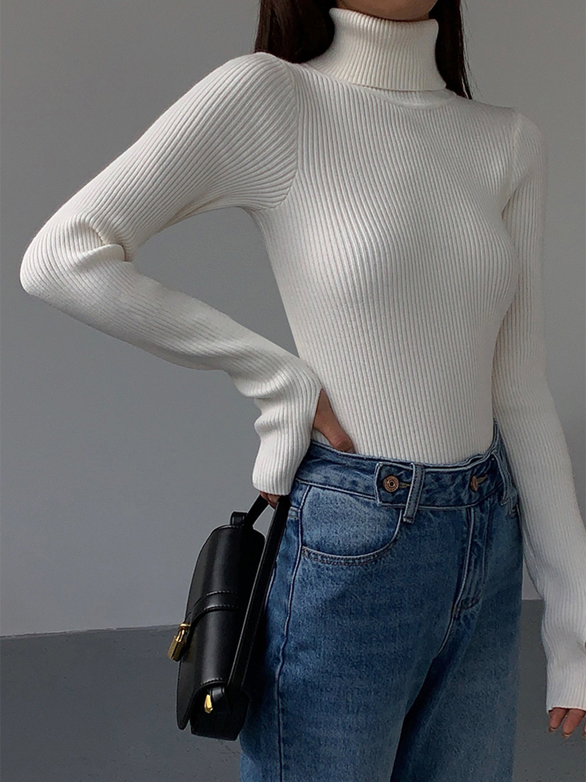 Minimalist Turtleneck Slim Knit Top