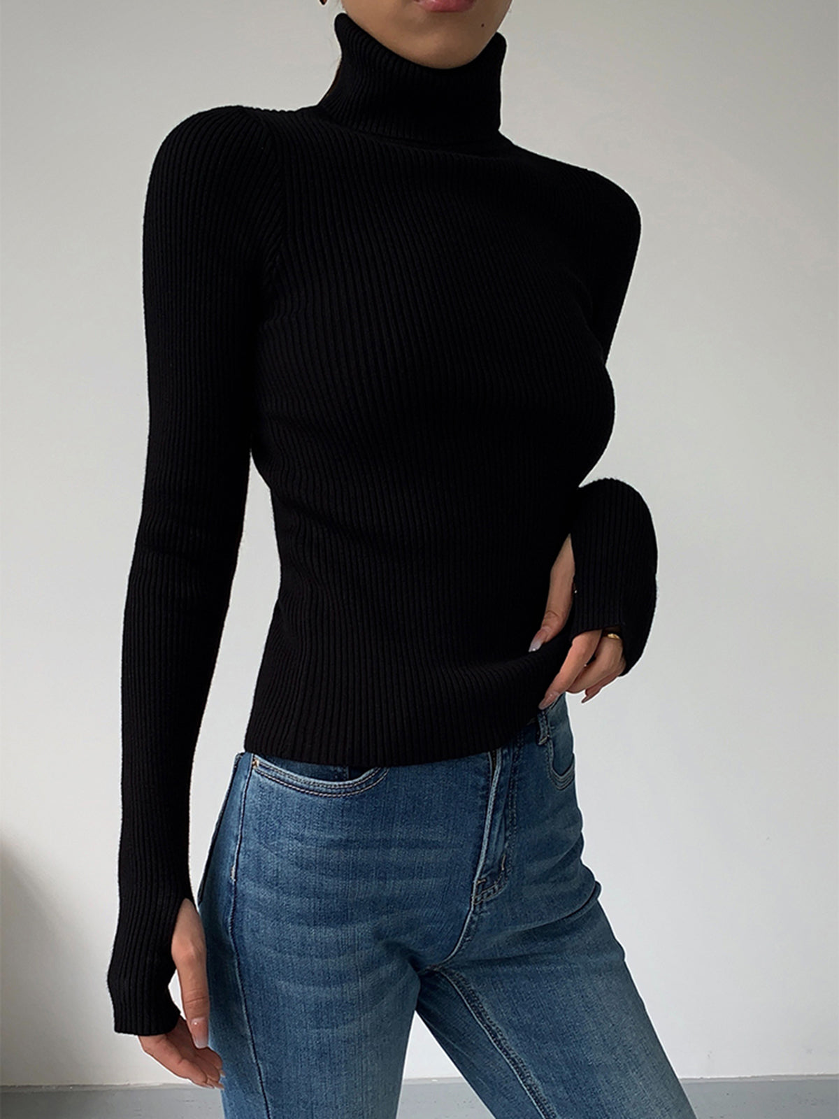 Minimalist Turtleneck Slim Knit Top