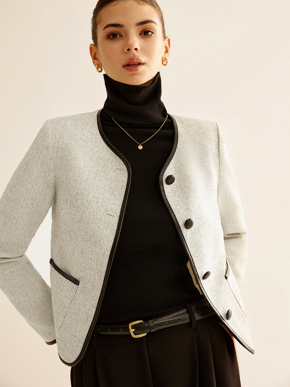 Elegant Contrast Trim Jacket