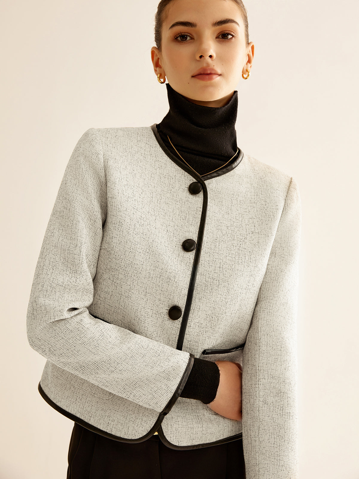 Elegant Contrast Trim Jacket