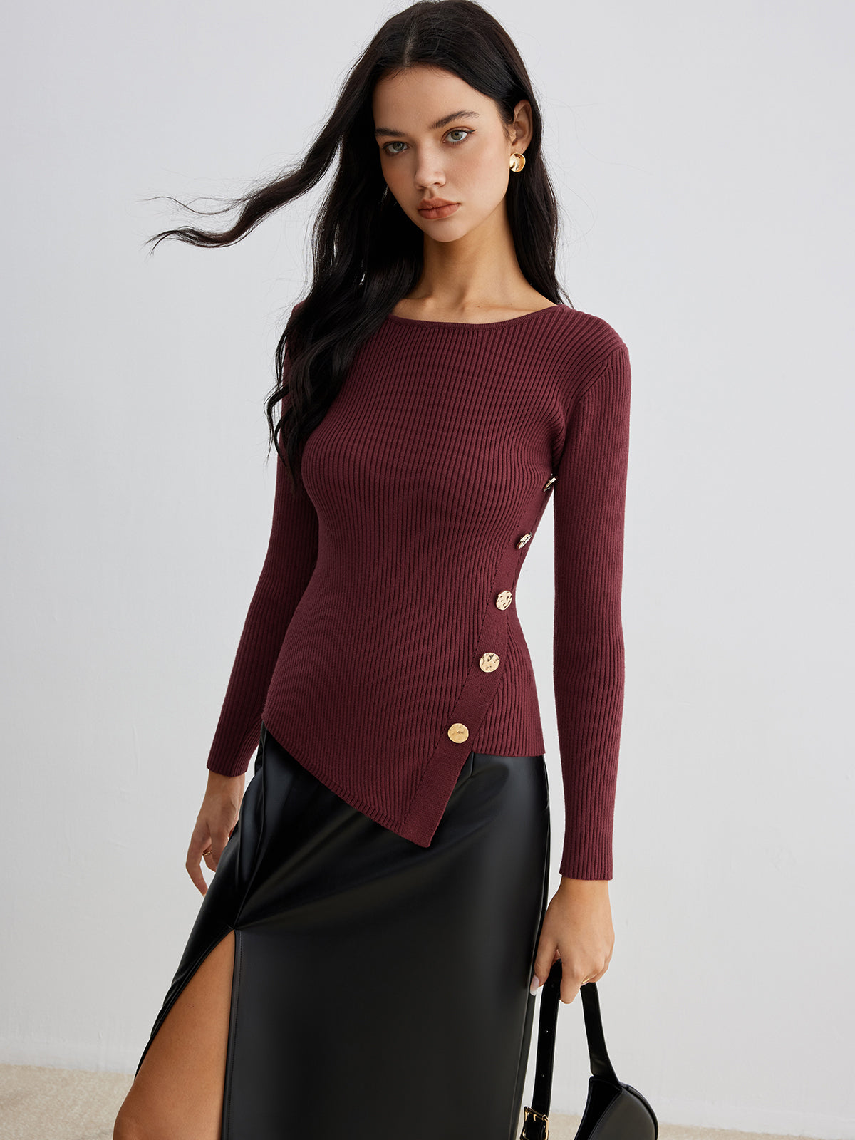 Asymmetrical Ribbed Slim Sweater