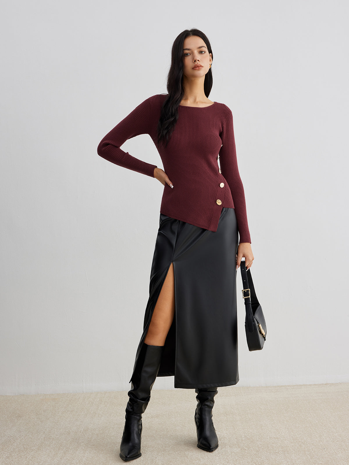 Asymmetrical Ribbed Slim Sweater