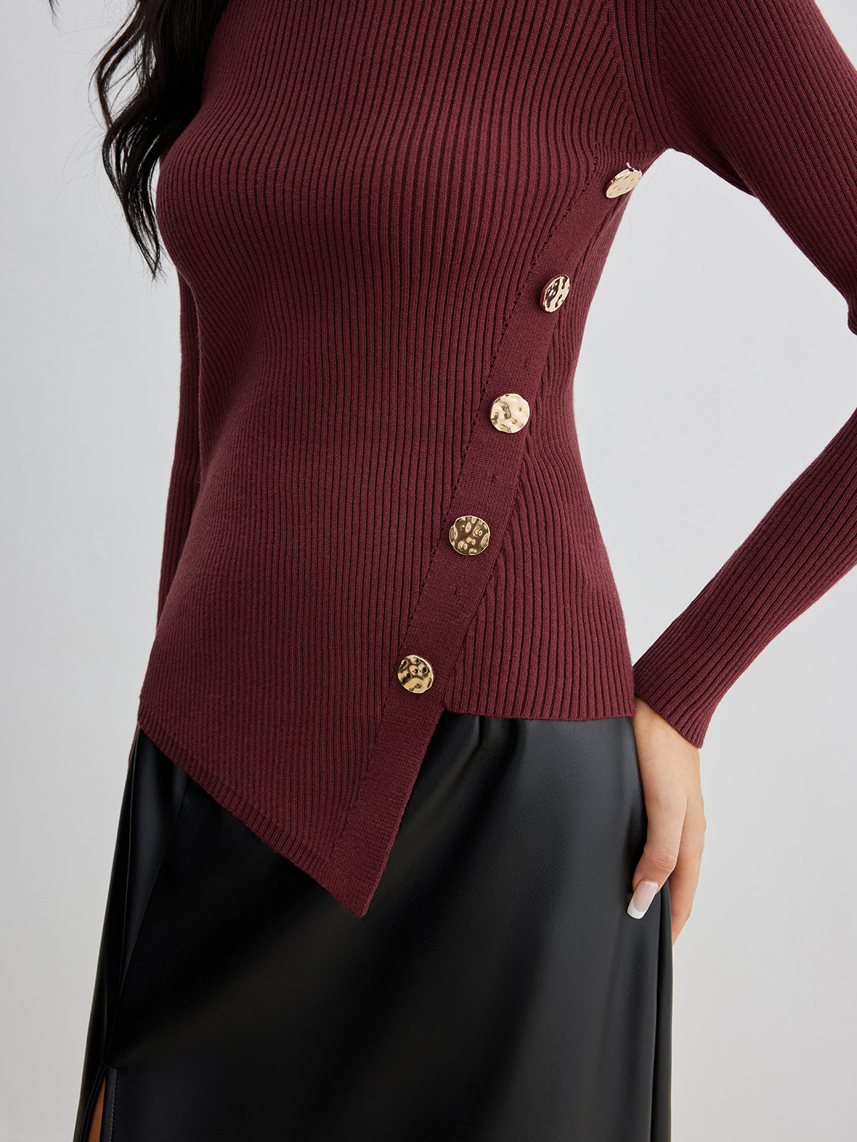 Asymmetrical Ribbed Slim Sweater