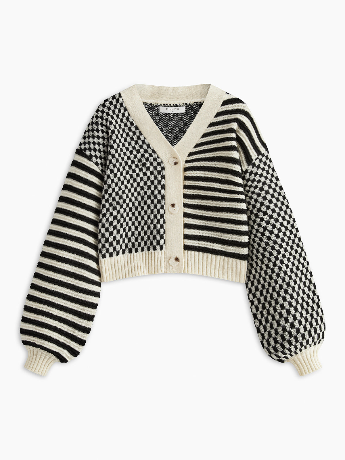 Oversized Geometric-Pattern Crop Knit Outerwear